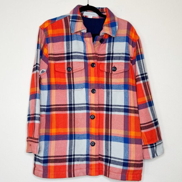 Outerknown Blanket Shirt Jacket Flame Mav Orange Red Plaid Size Small - Picture 5 of 14